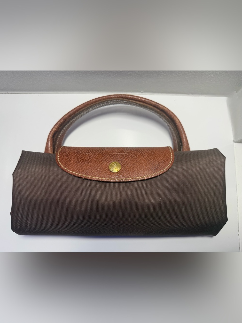 Longchamp Large Brown Nylon Tote with Tan Leather Trim - Picture 2 of 12